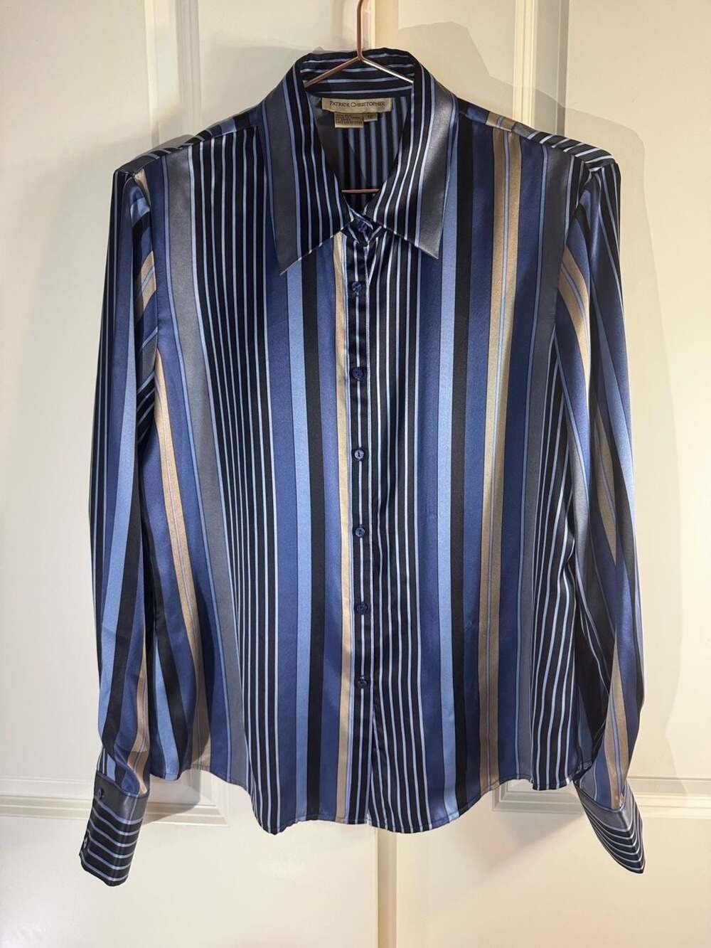 Patrick Christopher 100% Silk Striped Button Down Shirt Size 12